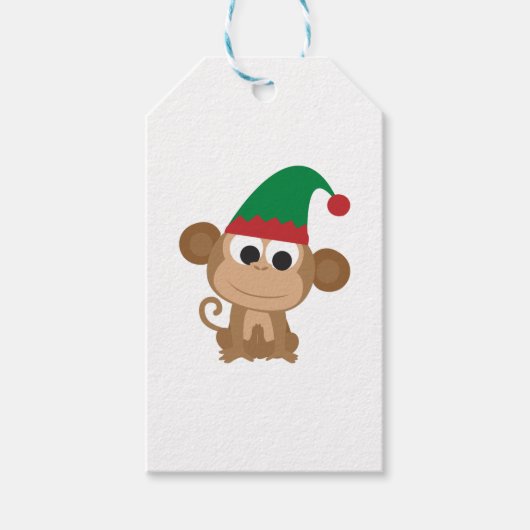 Monkey Kerstmis Elf Cadeaulabel (Voorkant)