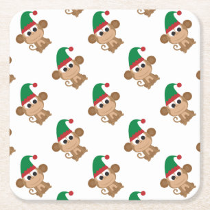Monkey Kerstmis Elf Kartonnen Onderzetters