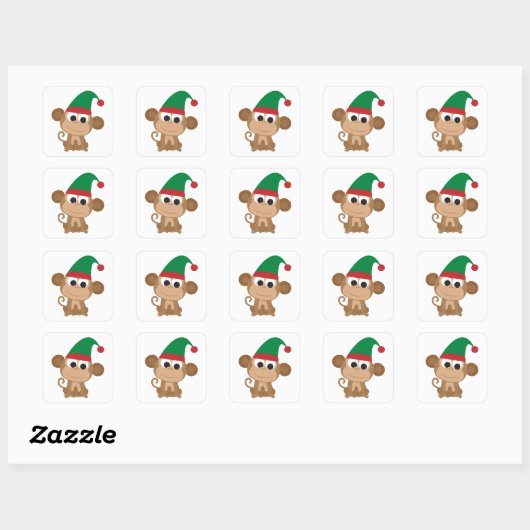 Monkey Kerstmis Elf Vierkante Sticker (Vel)
