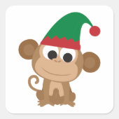 Monkey Kerstmis Elf Vierkante Sticker (Voorkant)