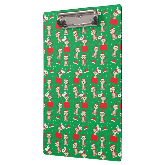 Monkey Kerstmis Pattern Red Green Klembord (Links)