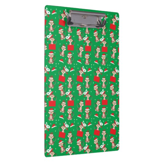 Monkey Kerstmis Pattern Red Green Klembord (Rechts)