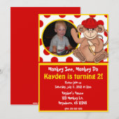 Monkey Kinder Foto Birthday Uitnodiging (Voorkant / Achterkant)
