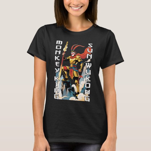 Monkey King Comic Vrouwen Zwart T-shirt (Voorkant)