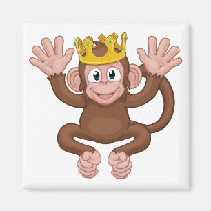 Monkey King Crown Cartoon Animal Mascot Waving Magneet