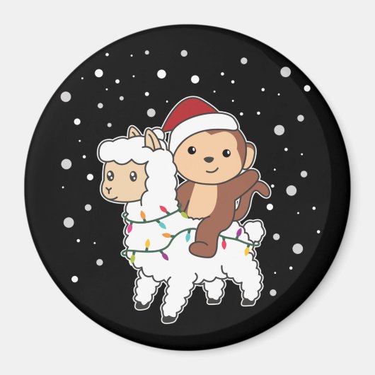 Monkey Lama Kerstsneeuwwinterdieren Magnet (Voorkant)