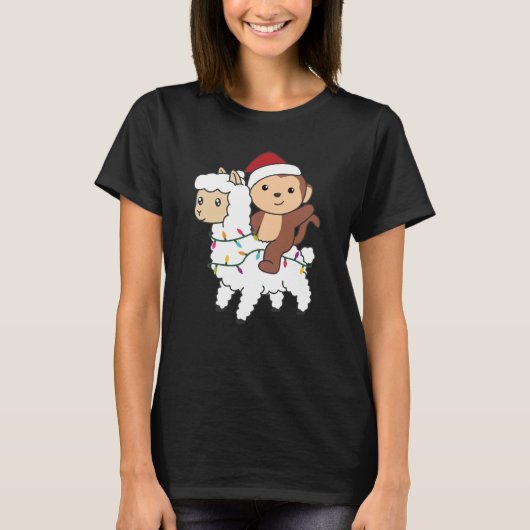 Monkey Lama Kerstsneeuwwinterdieren T-shirt (Voorkant)