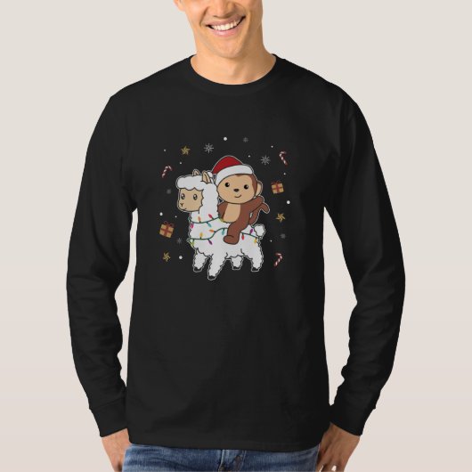 Monkey Lama Kerstsneeuwwinterdieren T-shirt (Voorkant)