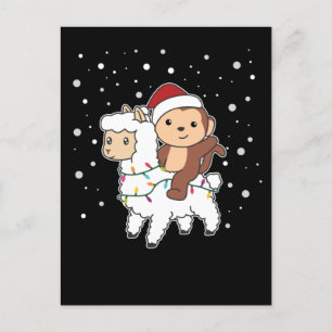 Monkey Lama Kerstwinter Feestdagenkaart