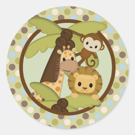 Monkey Lion Baby shower ronde sticker zegel JPN-M (Voorkant)