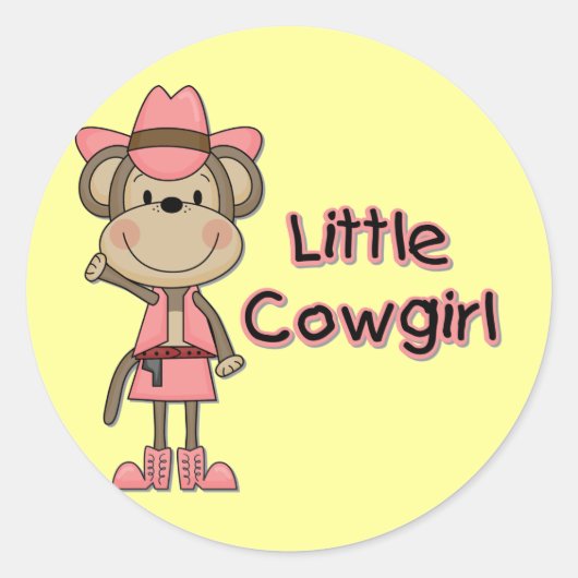 Monkey Little Cowgirl Tshirts en Gifts Ronde Sticker (Voorkant)