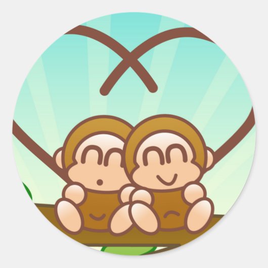 Monkey Love Ronde Sticker (Voorkant)