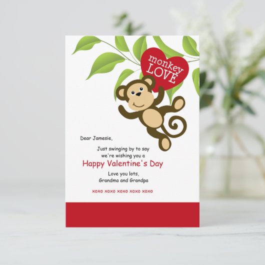 Monkey Love Valentijnsdag Kaart (Staand voorkant)