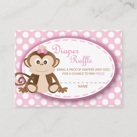 Monkey Luier Raffle Tickets-Baby Meisje Informatiekaartje (Voorkant)
