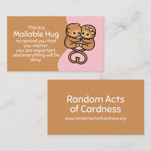 Monkey Mailable Hug Cards Contactkaartje (Voorkant / Achterkant)