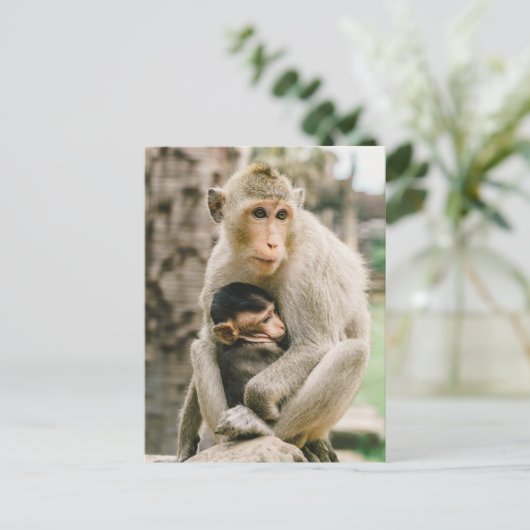 Monkey Mama en Baby Briefkaart (Staand voorkant)