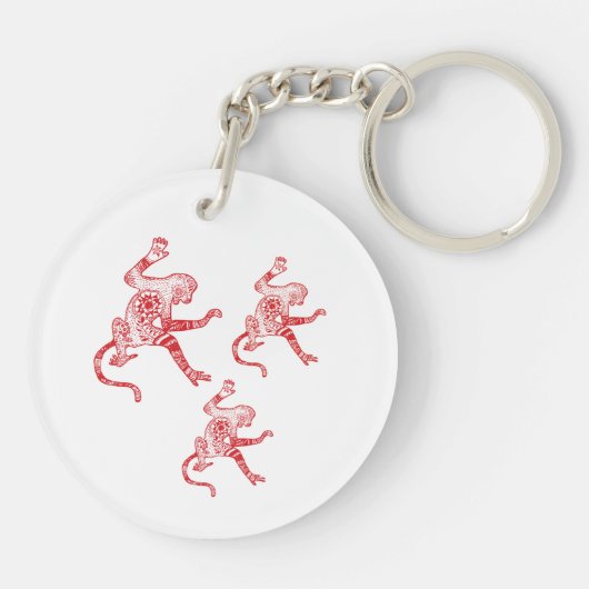 Monkey mandala Circle (dubbelzijdig) Sleutelhanger (Achterkant)