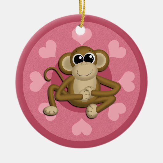 Monkey Me Pink Love keramisch ornament (Voorkant)