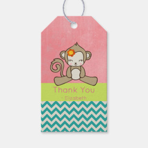 Monkey meisje Cartoon Kawaii en schattig dank je Cadeaulabel