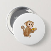 Monkey met Piece of Pizza Ronde Button 7,6 Cm (Voorkant /achterkant)