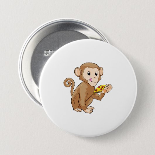 Monkey met Piece of Pizza Ronde Button 7,6 Cm (Voorkant /achterkant)
