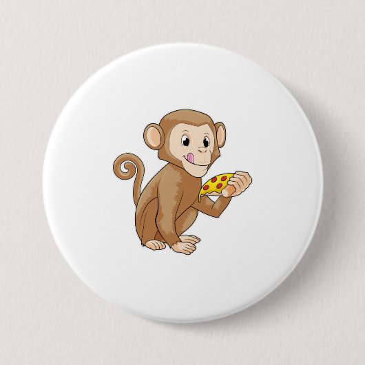 Monkey met Piece of Pizza Ronde Button 7,6 Cm (Voorkant)