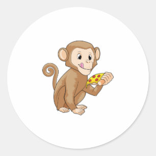 Monkey met Piece of Pizza Ronde Sticker
