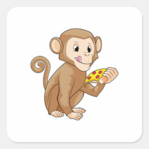 Monkey met Piece of Pizza Vierkante Sticker