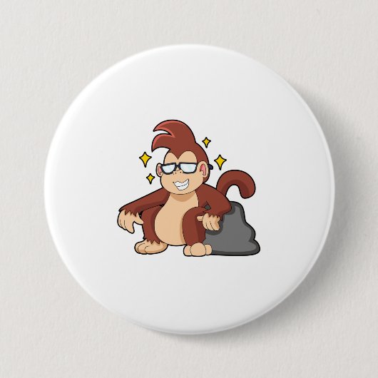 Monkey met zonnebrillen ronde button 7,6 cm (Voorkant)