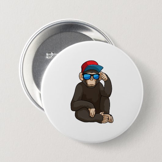 Monkey met zonnebrillen ronde button 7,6 cm (Voorkant /achterkant)