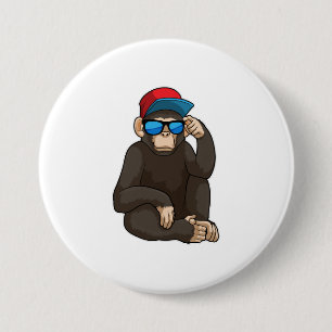 Monkey met zonnebrillen ronde button 7,6 cm