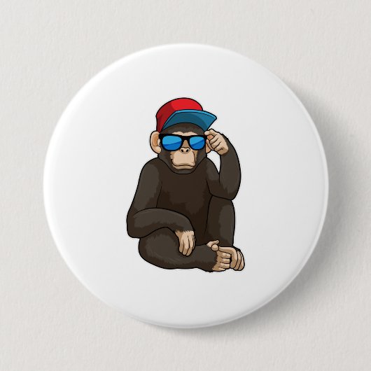 Monkey met zonnebrillen ronde button 7,6 cm (Voorkant)