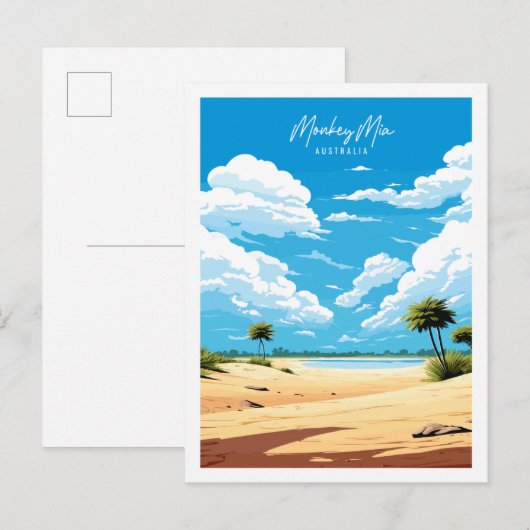 Monkey Mia Australië vintage reisillustratie Briefkaart (Voorkant / Achterkant)