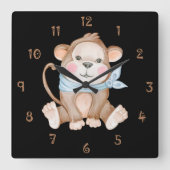 Monkey Mike Wall Clock Vierkante Klok (Voorkant)