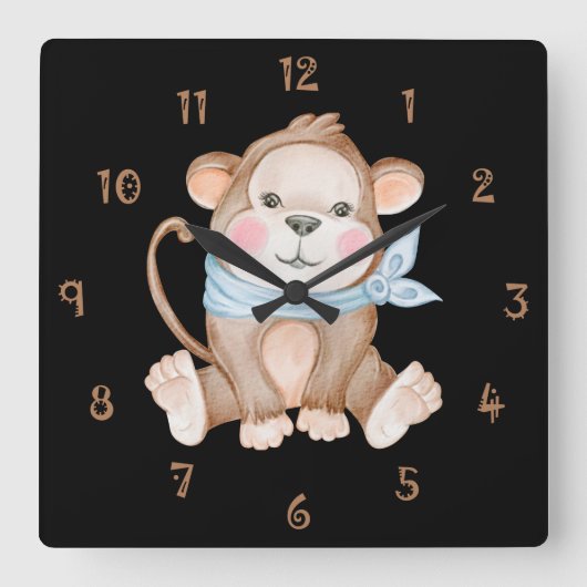 Monkey Mike Wall Clock Vierkante Klok (Voorkant)
