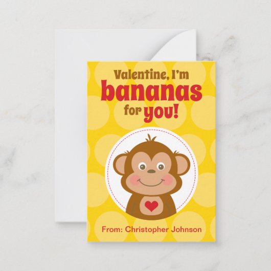 Monkey Mini Classroom Valentine Cards for Kids Notitiekaartje (Voorkant)