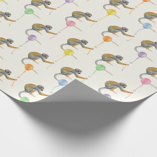 Monkey mixed Balloon Birthday party wrapping paper Cadeaupapier (Hoek)