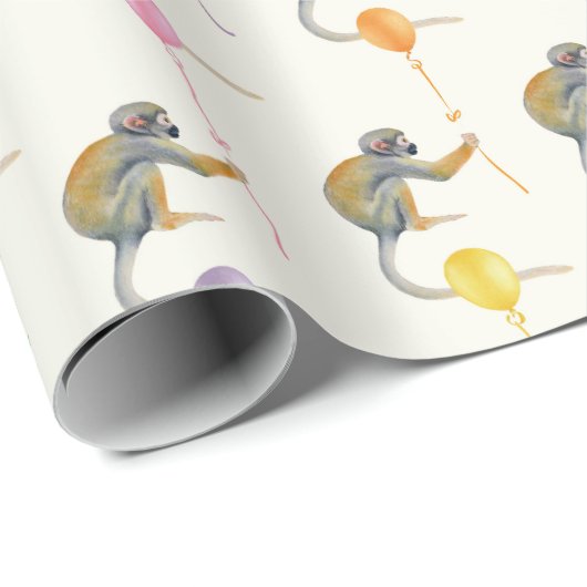 Monkey mixed Balloon Birthday party wrapping paper Cadeaupapier (Rol Hoek)
