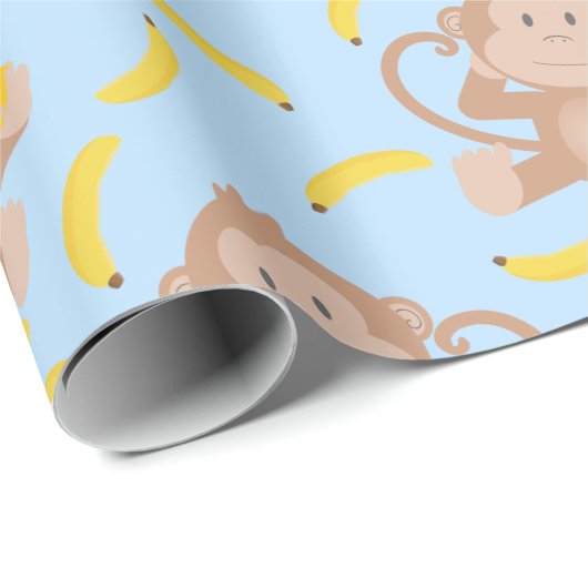 Monkey Munching Banana Blue Cadeaupapier (Rol Hoek)