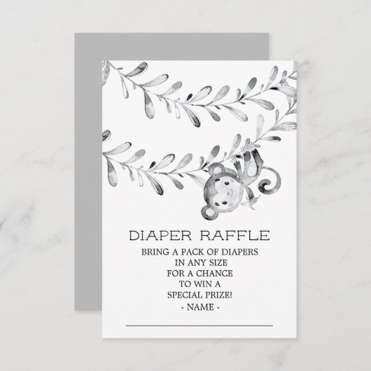Monkey Neutral Baby shower Luier Raffle Ticket Kaart (Voorkant / Achterkant)