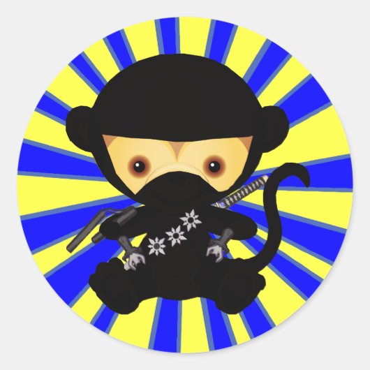 Monkey Ninja Kawaii stijl Ronde Sticker (Voorkant)