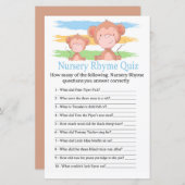 Monkey Nursery Rhyme Quiz baby shower game (Voorkant / Achterkant)