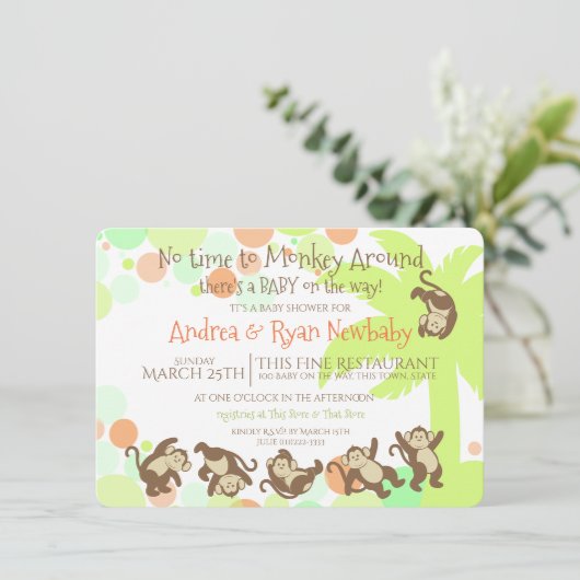 Monkey Oerwoud Baby shower Kaart (Staand voorkant)