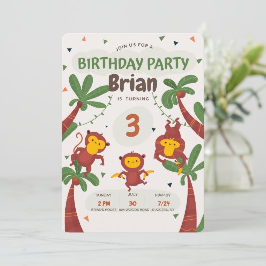 Monkey Oerwoud Birthday Party Kaart (Staand voorkant)