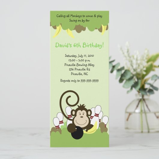 Monkey Oerwoud Safari Bowling Party 4x9 Kaart (Staand voorkant)