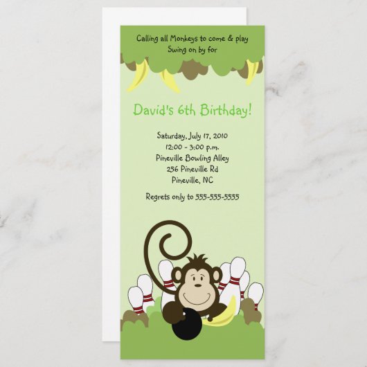 Monkey Oerwoud Safari Bowling Party 4x9 Kaart (Voorkant / Achterkant)
