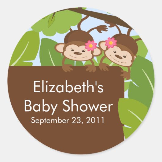 Monkey Oerwoud Safari Twins Baby shower Sticker (Voorkant)