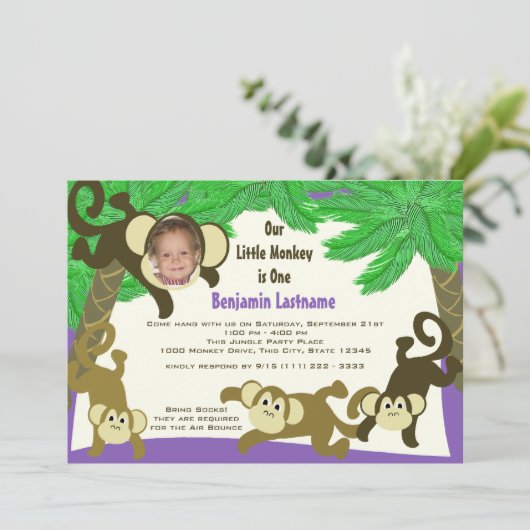 Monkey Oerwoud Verjaardag met Foto Kaart (Staand voorkant)
