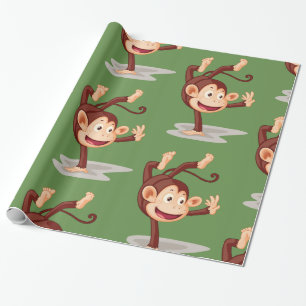 Monkey op een handvol glanzend opvulpapier cadeaupapier