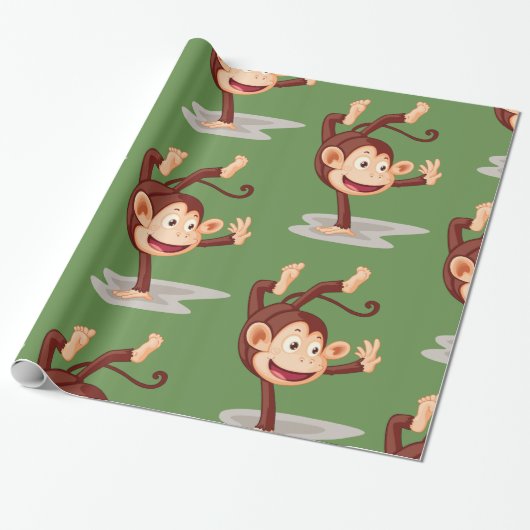 Monkey op een handvol glanzend opvulpapier cadeaupapier (Uitgerold)
